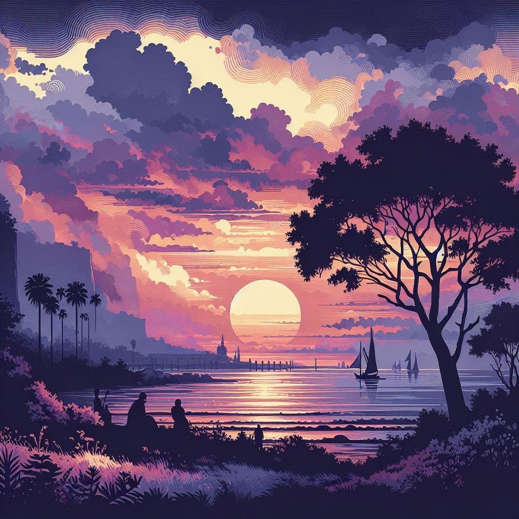 Illustration of sunset painting